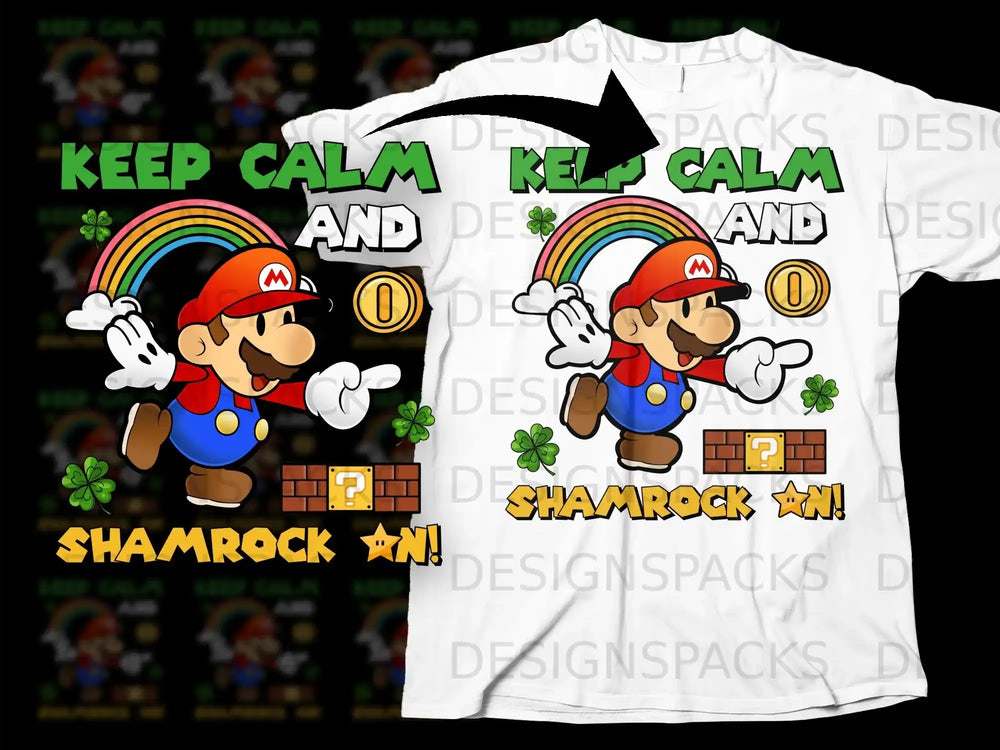 Keep Calm AND Shamrock ON Mario Rainbow Coin Question Block product type