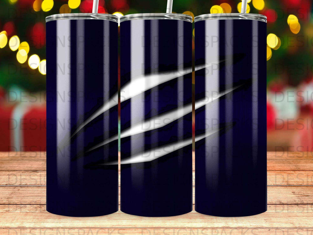 Dark navy tumbler with three white claw marks across the front.