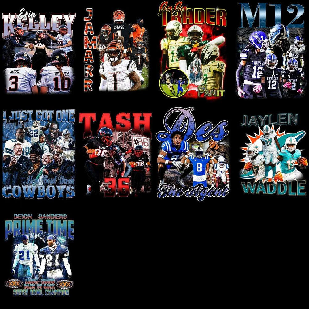 39 Football Players & Teams Bootleg Designs Bundle PNG