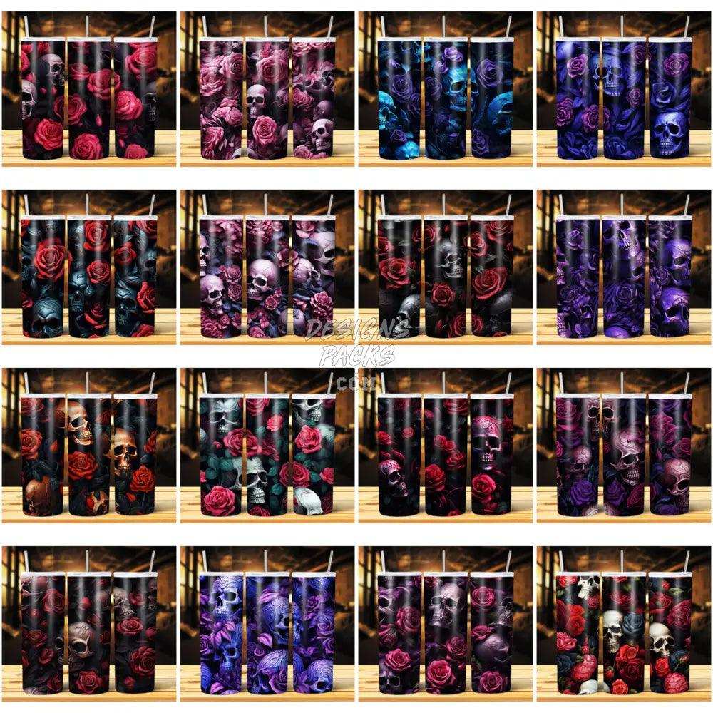 39 Skulls And Roses Tumbler Wrap Bundle Jpg