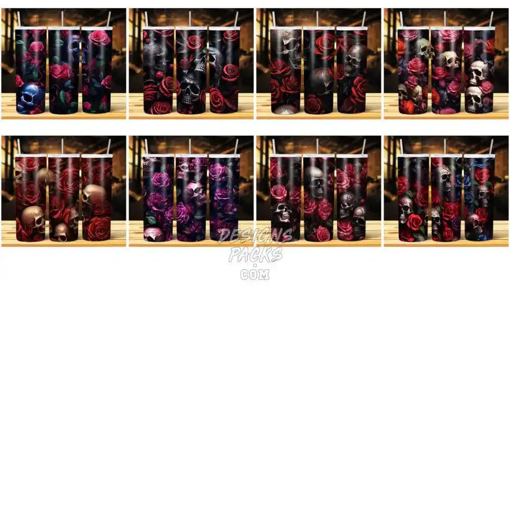 39 Skulls And Roses Tumbler Wrap Bundle Jpg