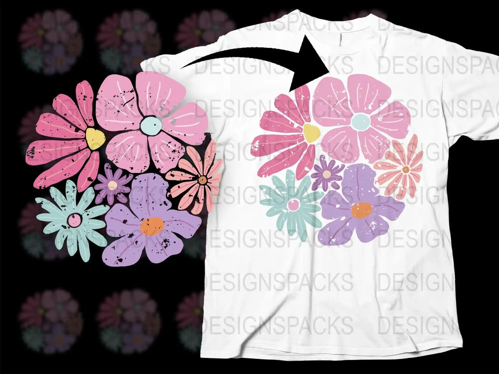 Floral T-Shirt, Colorful Daisy Print, Summer Fashion Top, Women's Casual Wear, Unique Flower Design Tee