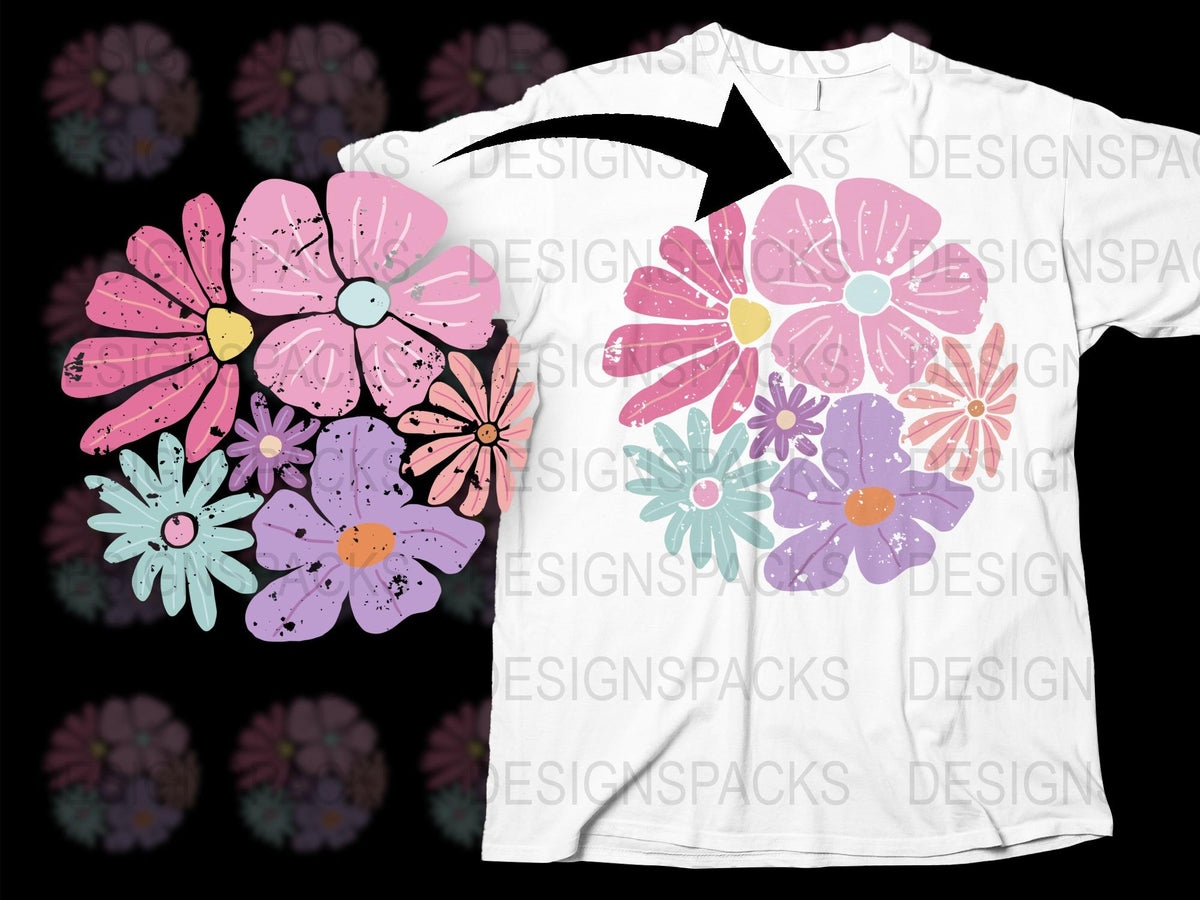 Floral T-Shirt, Colorful Daisy Print, Summer Fashion Top, Women's Casual Wear, Unique Flower Design Tee