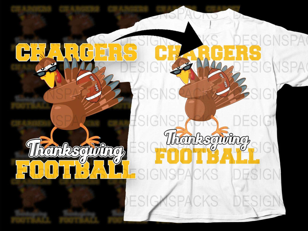 Thanksgiving Football T-Shirt Chargers Turkey Design, Festive Fall Sports Tee, Casual Autumn Apparel, Family Gathering Outfit
