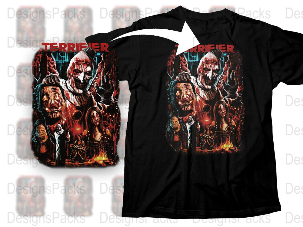 Terrifier Horror Movie Graphic T-Shirt, Scary Clown Print, Halloween Tee, Unisex Full Color T-Shirt Design, Fan Merchandise