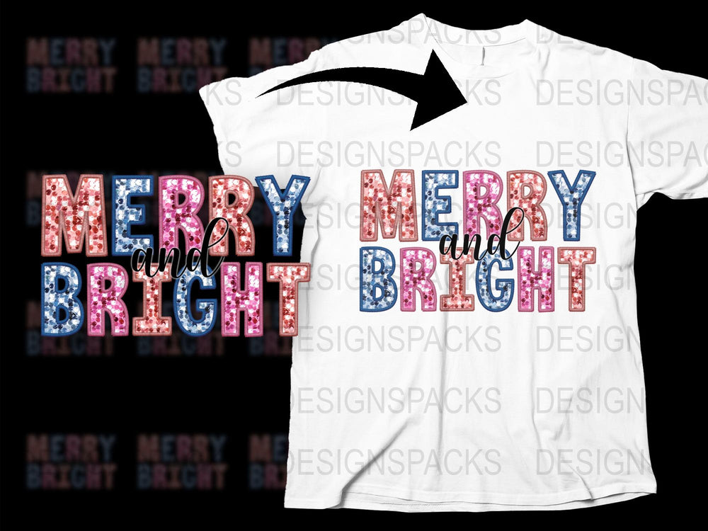 Merry and Bright Christmas T-Shirt, Holiday Festive Apparel, Colorful Lettering, Unisex Holiday Tee