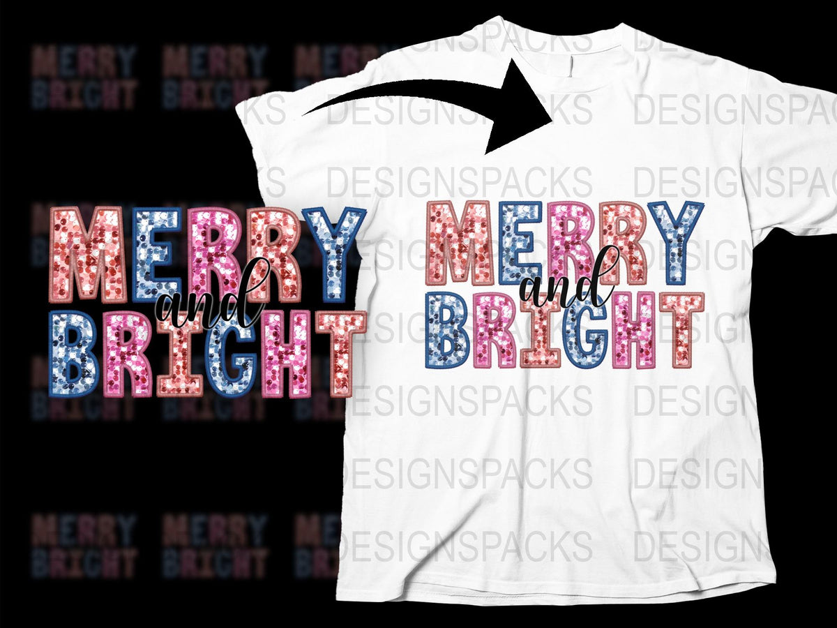 Merry and Bright Christmas T-Shirt, Holiday Festive Apparel, Colorful Lettering, Unisex Holiday Tee