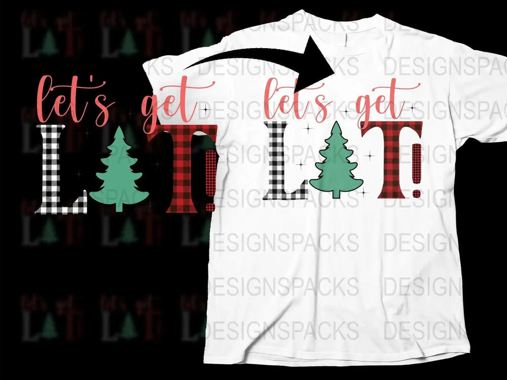 Let's Get Lit Christmas Tree Holiday Graphic T-Shirt, Festive Red White Design, Unisex Party Tee
