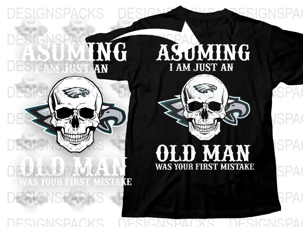 Skull Graphic T-Shirt, Assuming I am Just an Old Man Mistake Tee, Cool Men's Black Shirt with Skull Design, Unique Gift for Him
