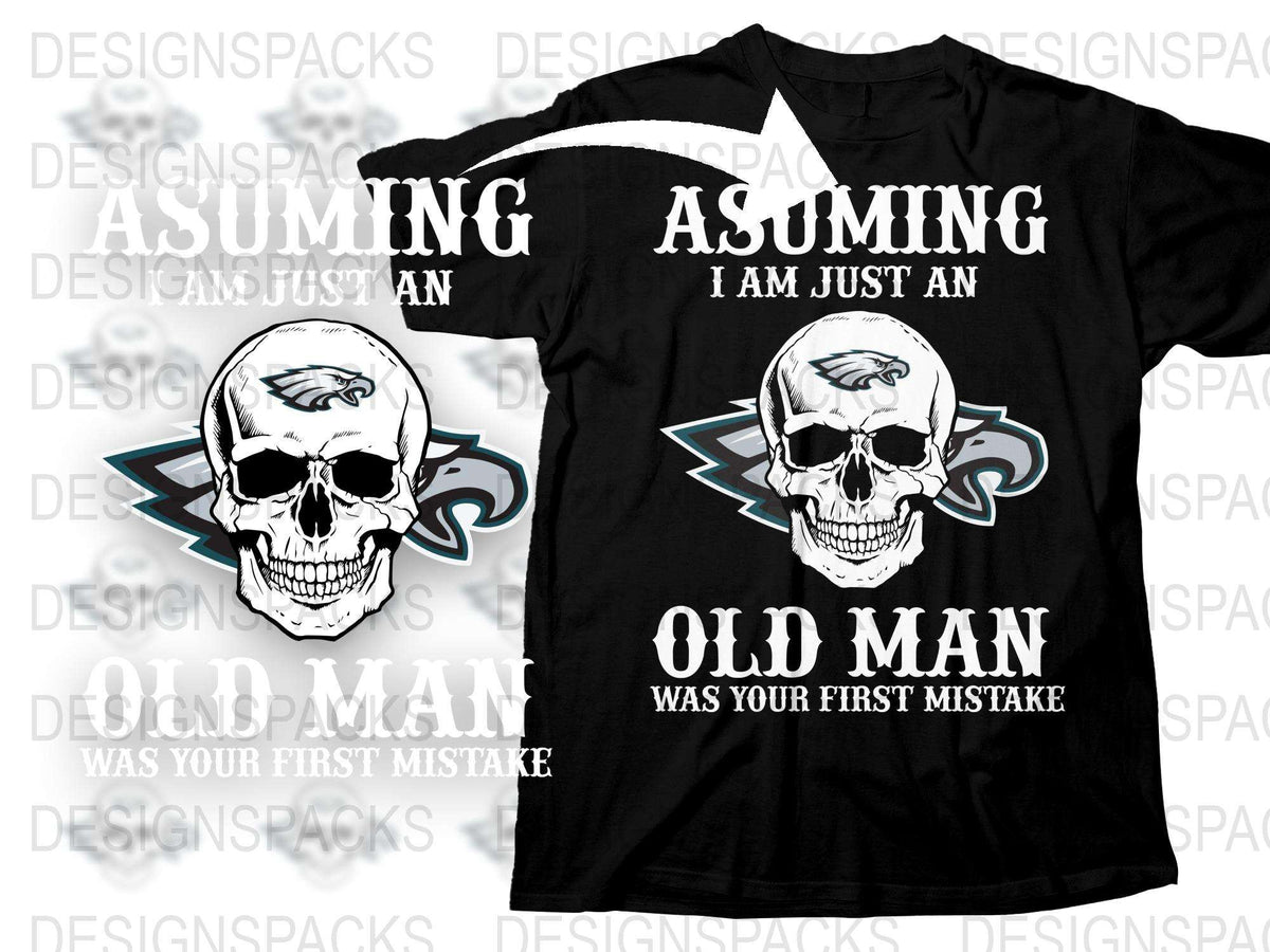 Skull Graphic T-Shirt, Assuming I am Just an Old Man Mistake Tee, Cool Men's Black Shirt with Skull Design, Unique Gift for Him