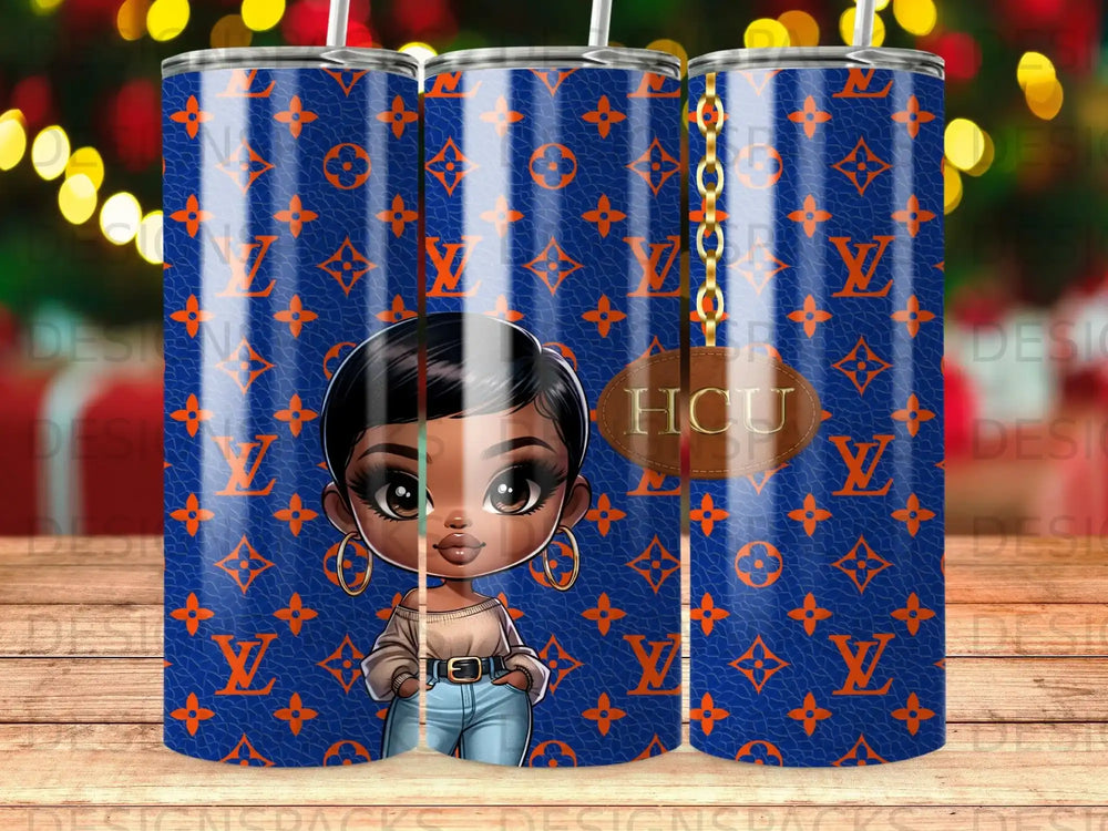 Blue Orange Pattern Girl Gold Chain HOU Tumbler product type