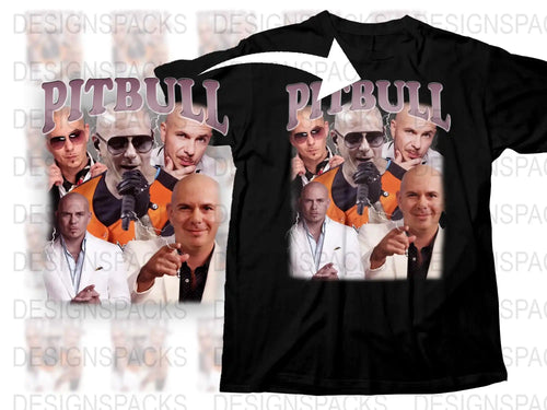Pitbull Graphic T-Shirt, Multiple Poses Print, Men's Black Tee, Music Artist Inspired, Fan Merchandise, Casual Streetwear Style