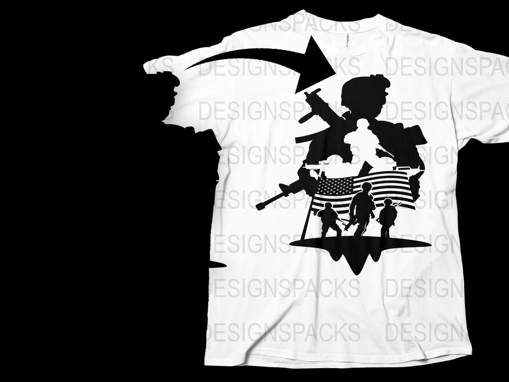 American Flag Raising Soldiers Silhouette Graphic T-Shirt, Patriotic Tee, Veteran's Day Memorial Shirt