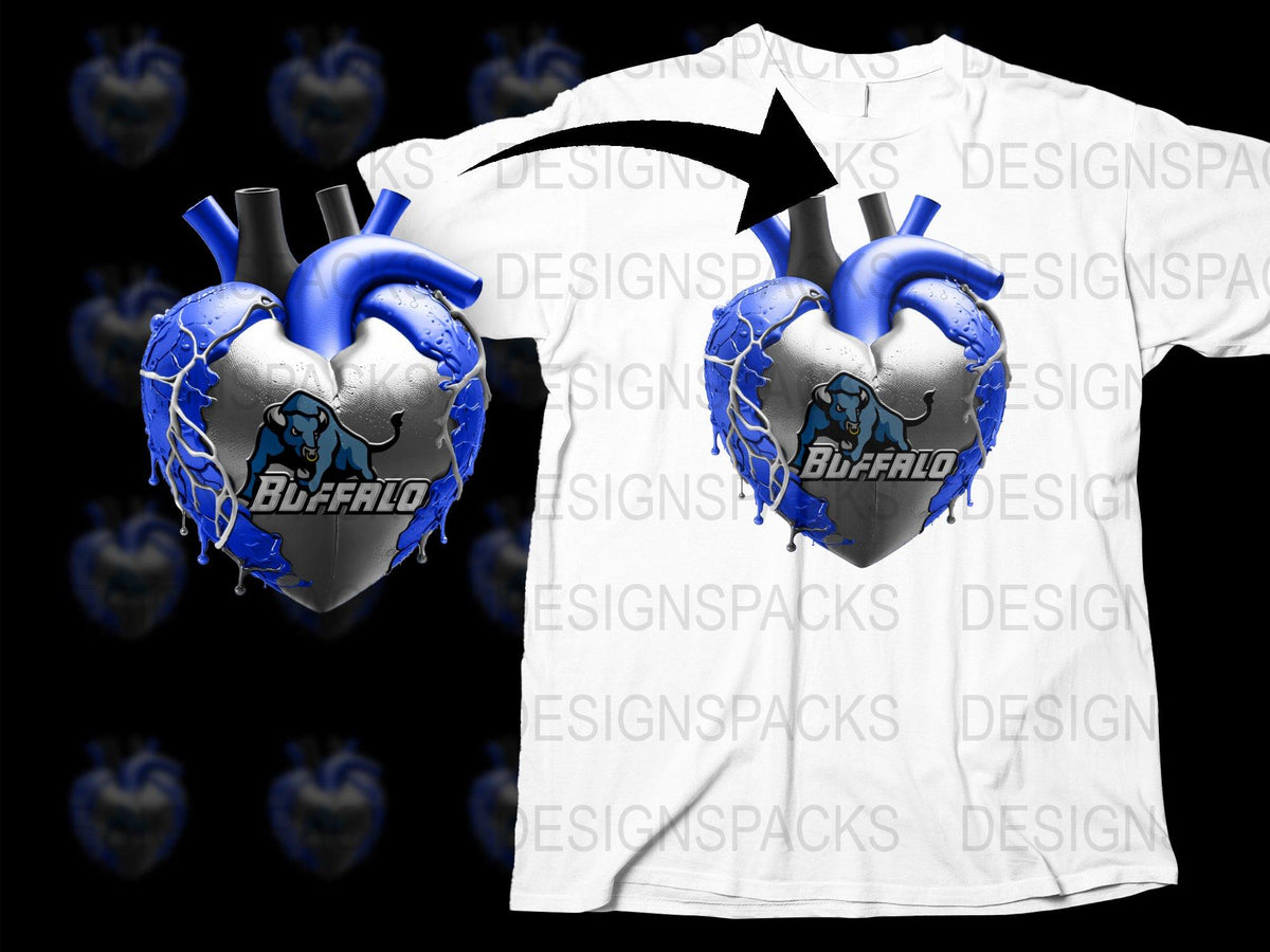 Buffalo Heart Graphic T-Shirt, Blue and Silver Athletic Heart Design, Sports Fan Tee, Bold Statement Shirt, Unique Gift Idea