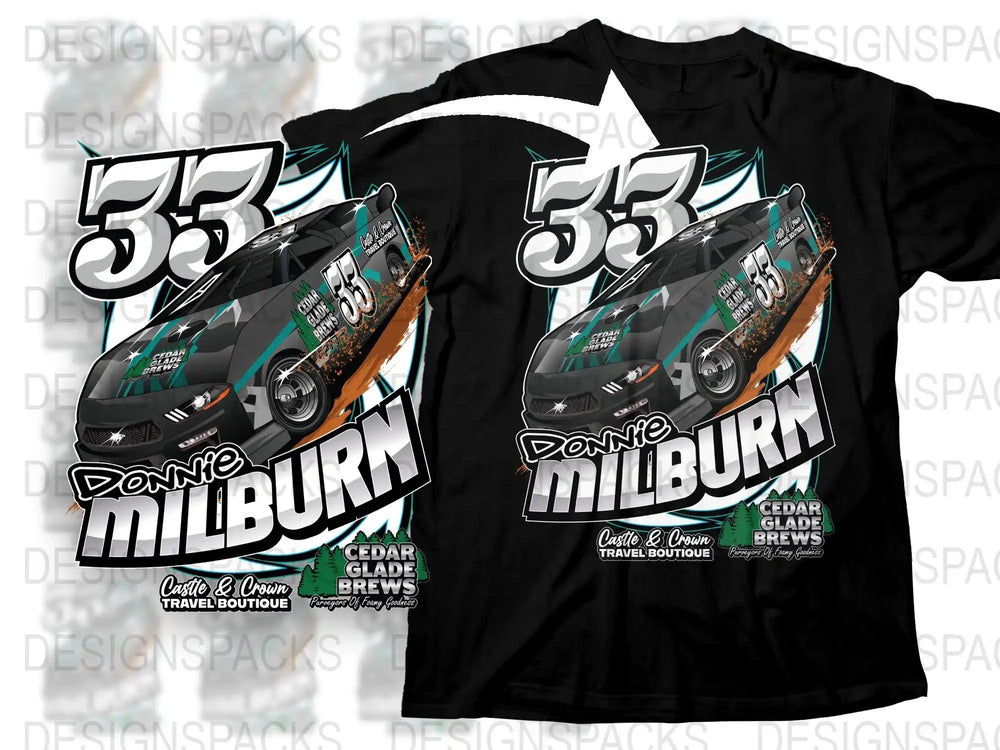 Custom Racing T-Shirt, Donnie Milburn Car Design, Cedar Glade Brews, Casual Graphic Tee for Racing Fans