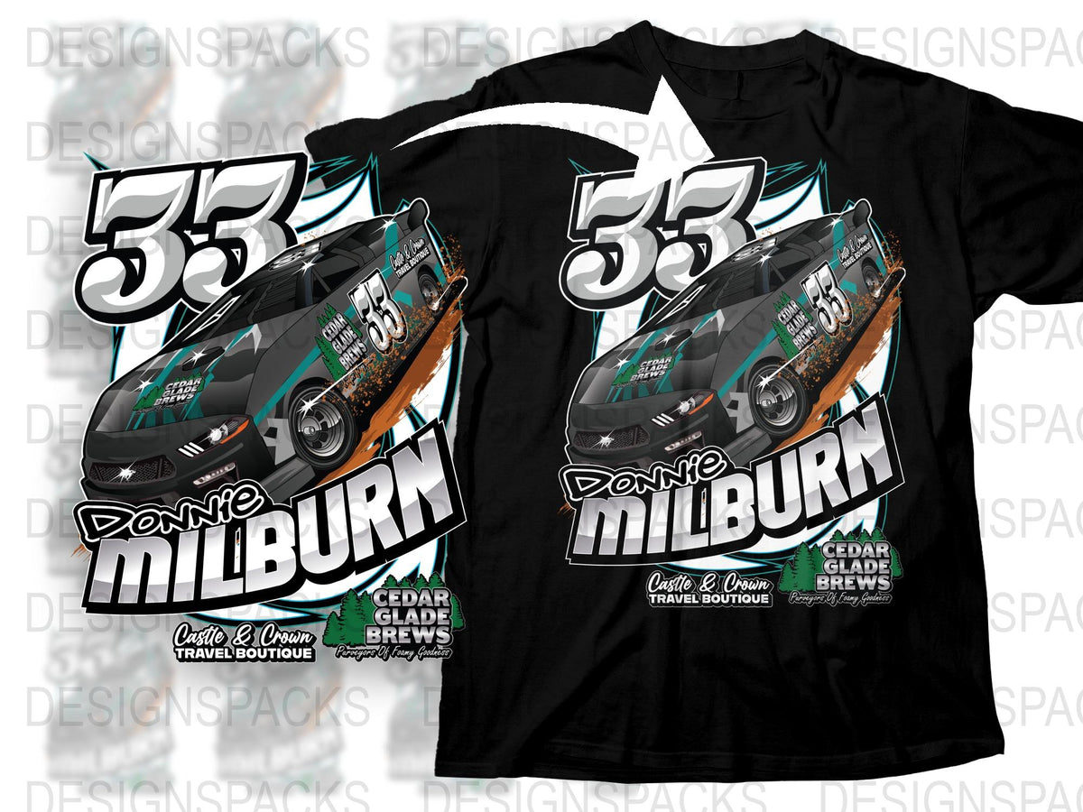 Custom Racing T-Shirt, Donnie Milburn Car Design, Cedar Glade Brews, Casual Graphic Tee for Racing Fans