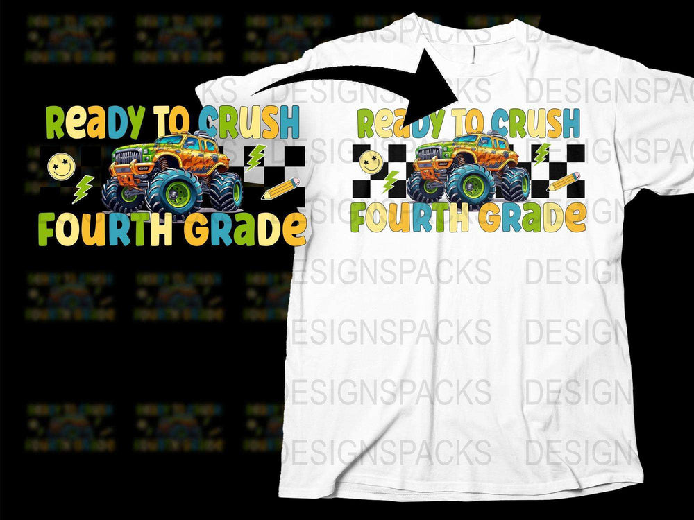 Ready to Crush Fourth Grade T-Shirt, Kids Monster Truck Graphic Tee, School Celebration Outfit