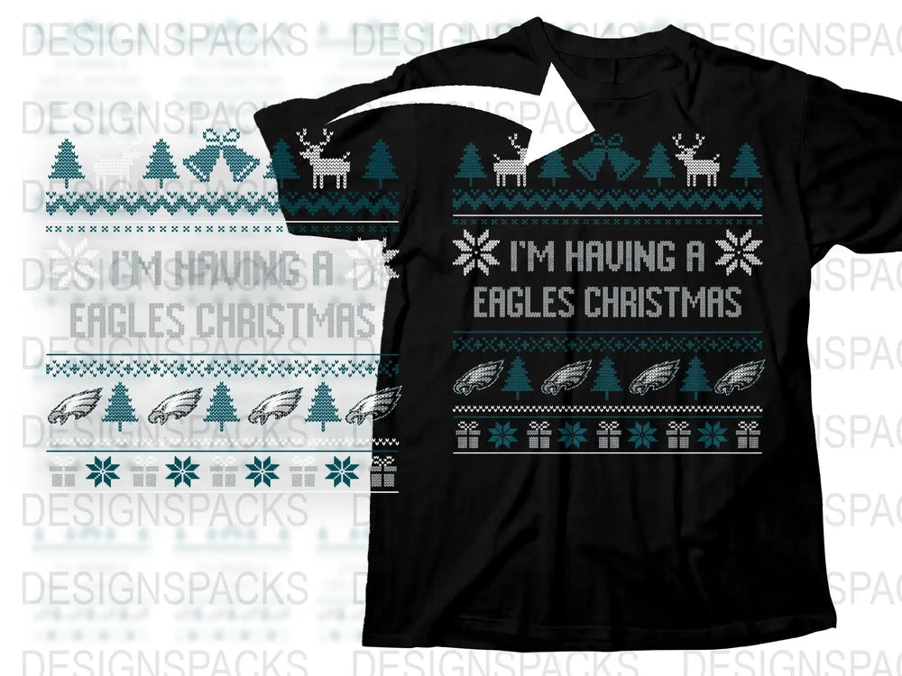 Eagles Christmas T-Shirt, Festive Holiday Tee, Winter Snowflake Pattern, Unisex Black Shirt Gift