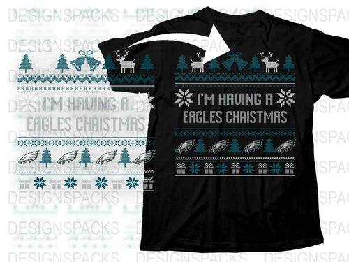 Eagles Christmas T-Shirt, Festive Holiday Tee, Winter Snowflake Pattern, Unisex Black Shirt Gift