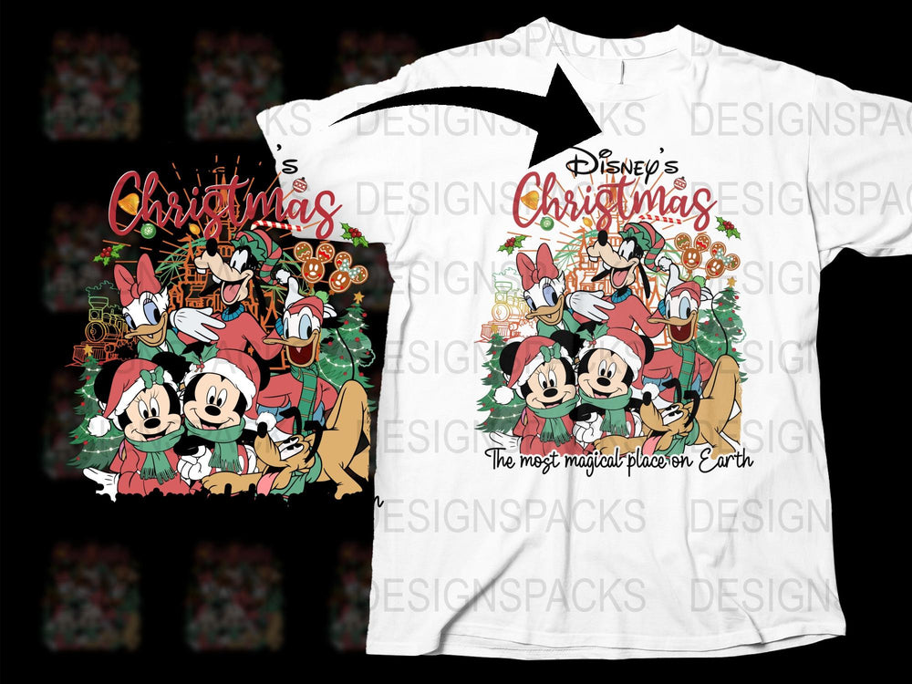 Disney Christmas T-Shirt, Mickey and Friends Holiday Tee, Festive Family Apparel, White Graphic Shirt