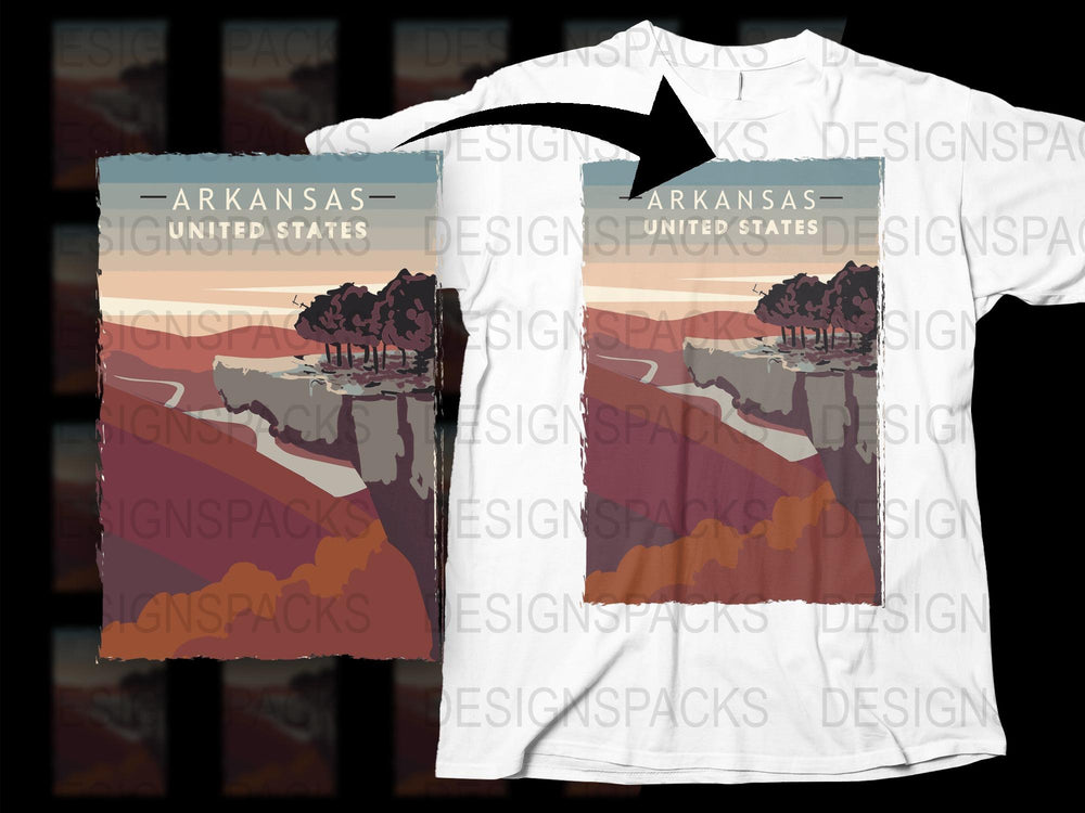 Arkansas Landscape T-Shirt, Vintage Style Graphic Tee, Nature Travel Souvenir, Unisex Fashion Shirt