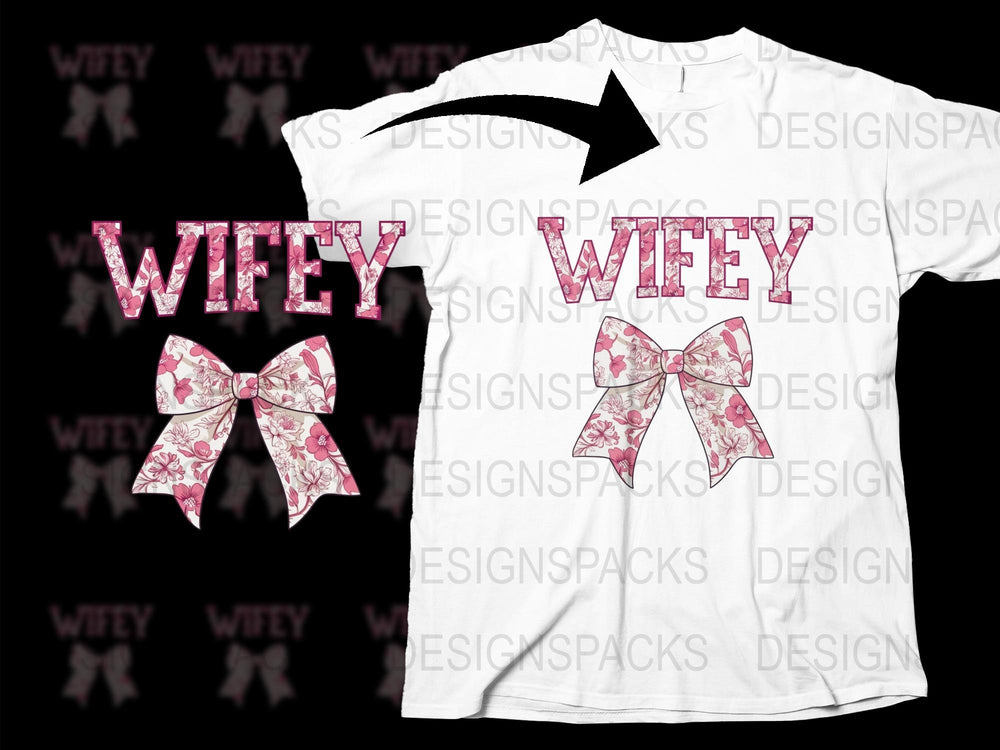 Wifey T-Shirt With Pink Camouflage Bow, Women's Graphic Tee, Casual Fashion Top, Gift for Her