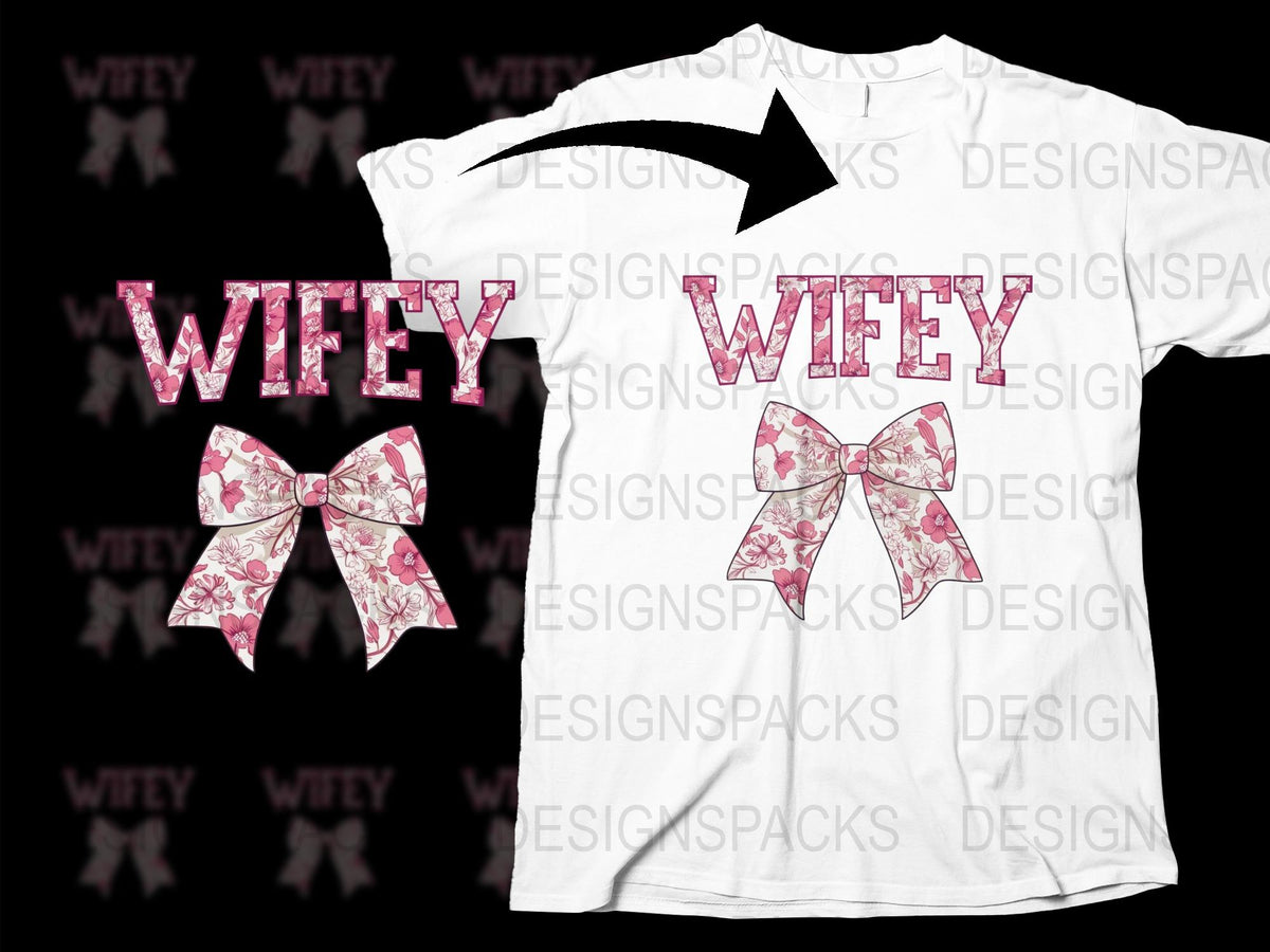 Wifey T-Shirt With Pink Camouflage Bow, Women's Graphic Tee, Casual Fashion Top, Gift for Her