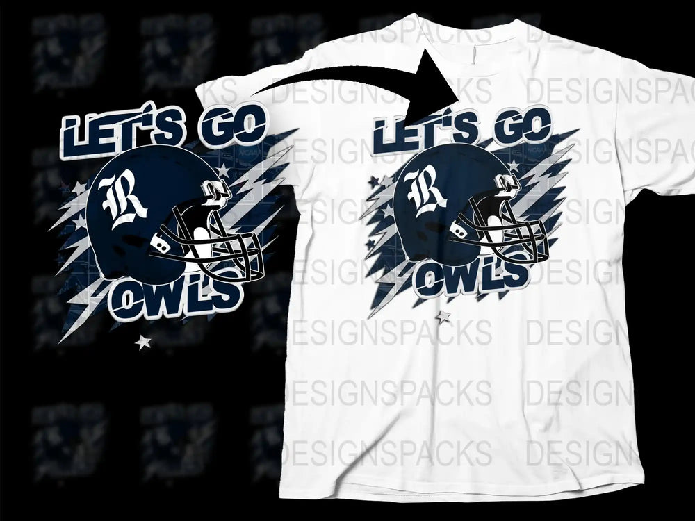 Let's Go Owls Football Helmet Design T-Shirt, Sports Fan Apparel, Graphic Tee for Game Day