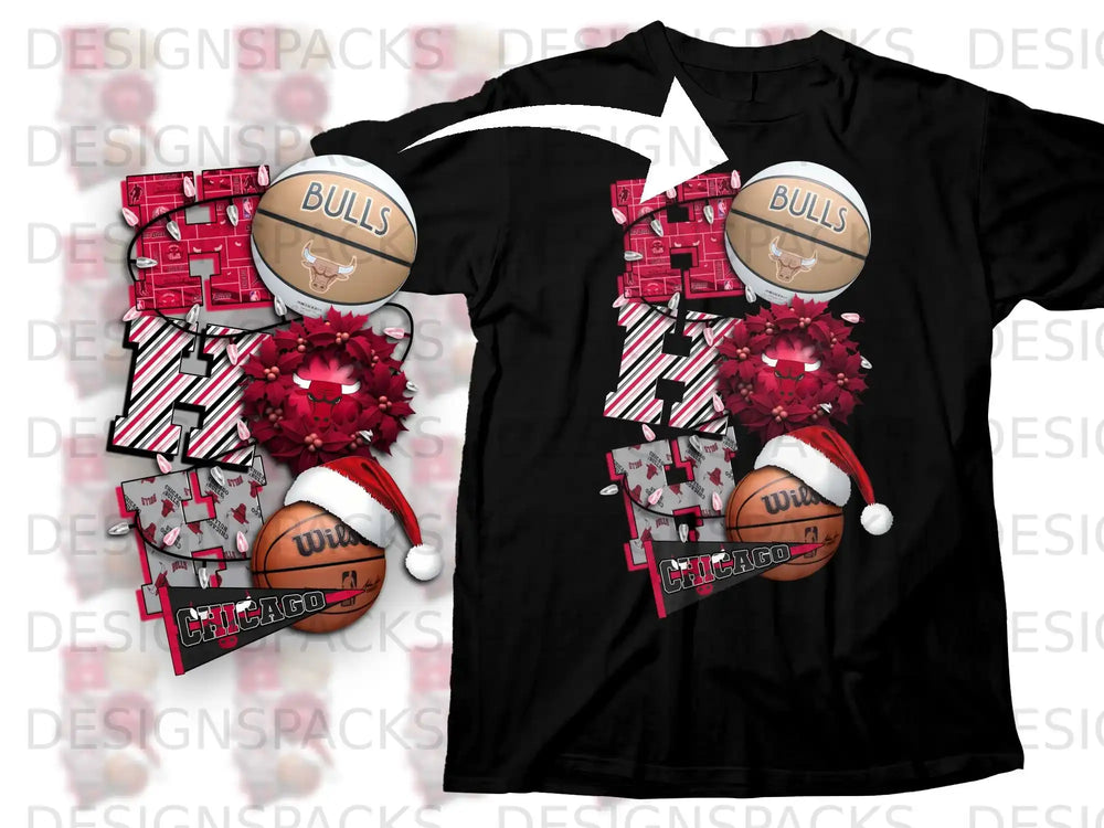 Chicago Bulls Basketball Themed Black T-Shirt