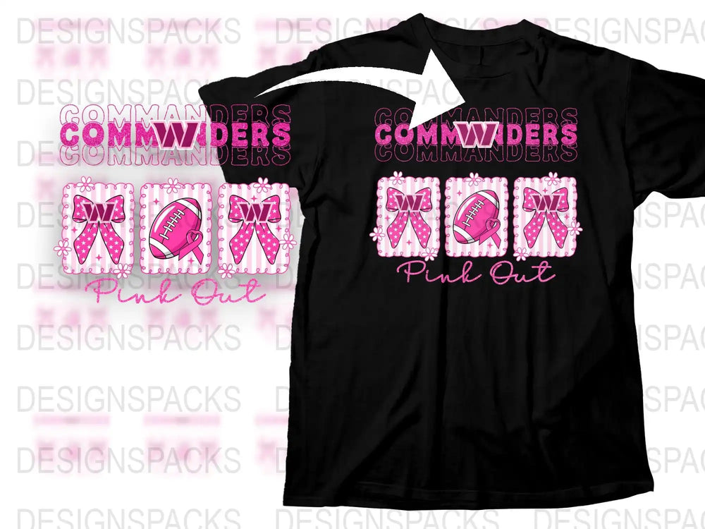 Women's Pink Out Commanders Football T-Shirt, Game Day Tailgate Apparel, Sports Fan Gift