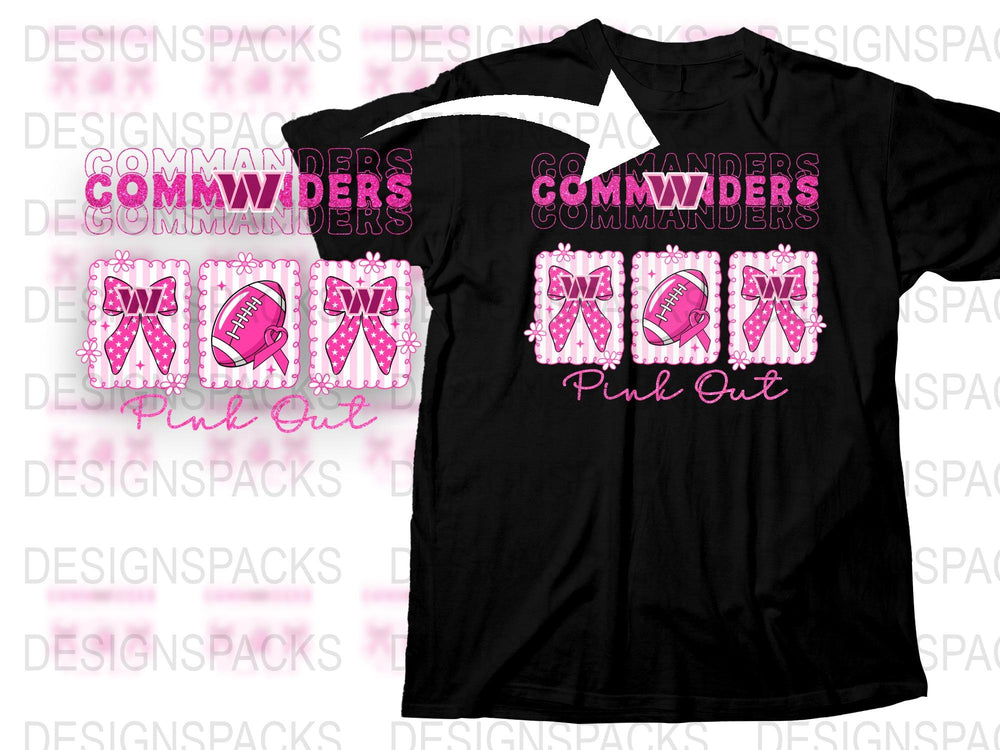 Women's Pink Out Commanders Football T-Shirt, Game Day Tailgate Apparel, Sports Fan Gift
