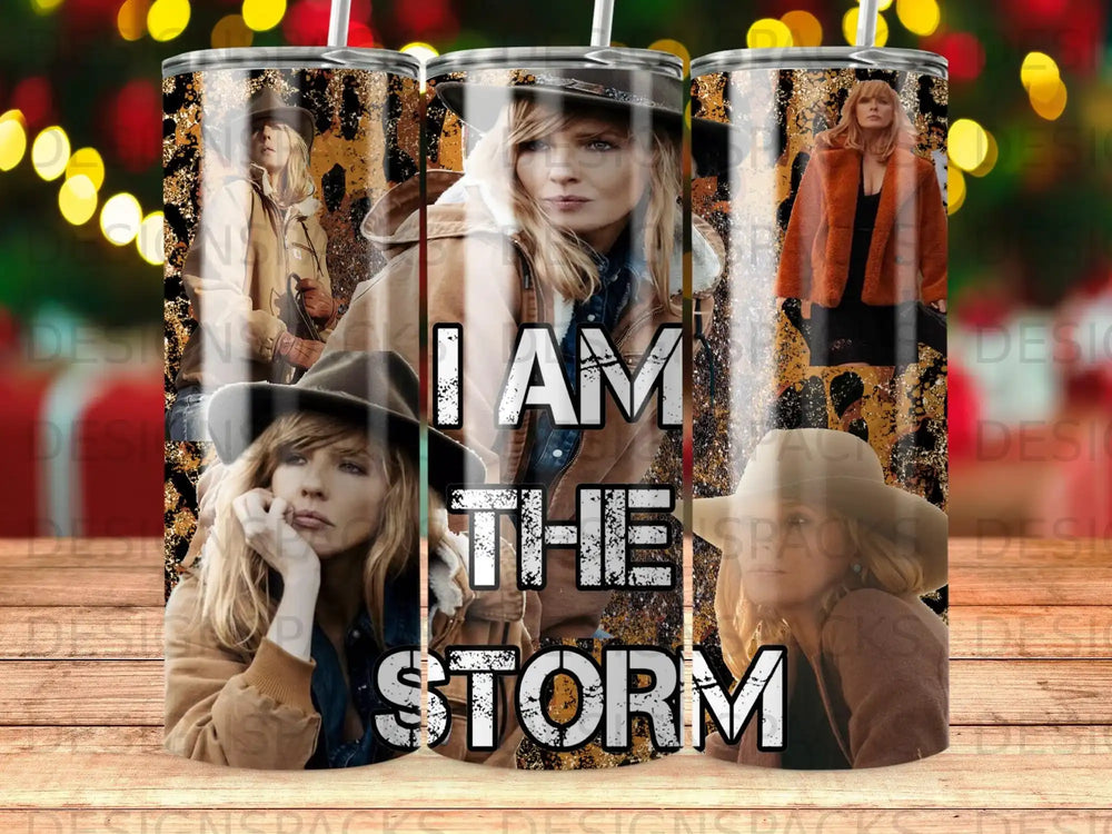 Beth Dutton from Yellowstone on a tumbler with leopard print background.