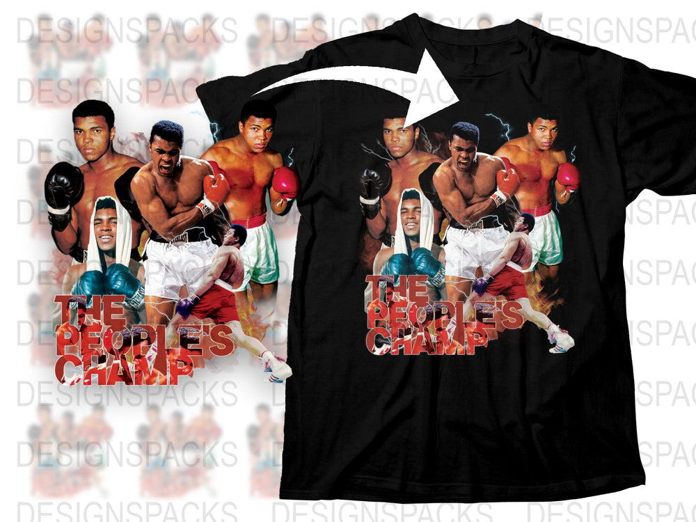 Vintage Boxing Champion Graphic T-Shirt, Classic Fighter Print, Retro Sports Tee, Men's Black Shirt with Iconic Boxer Imagery.