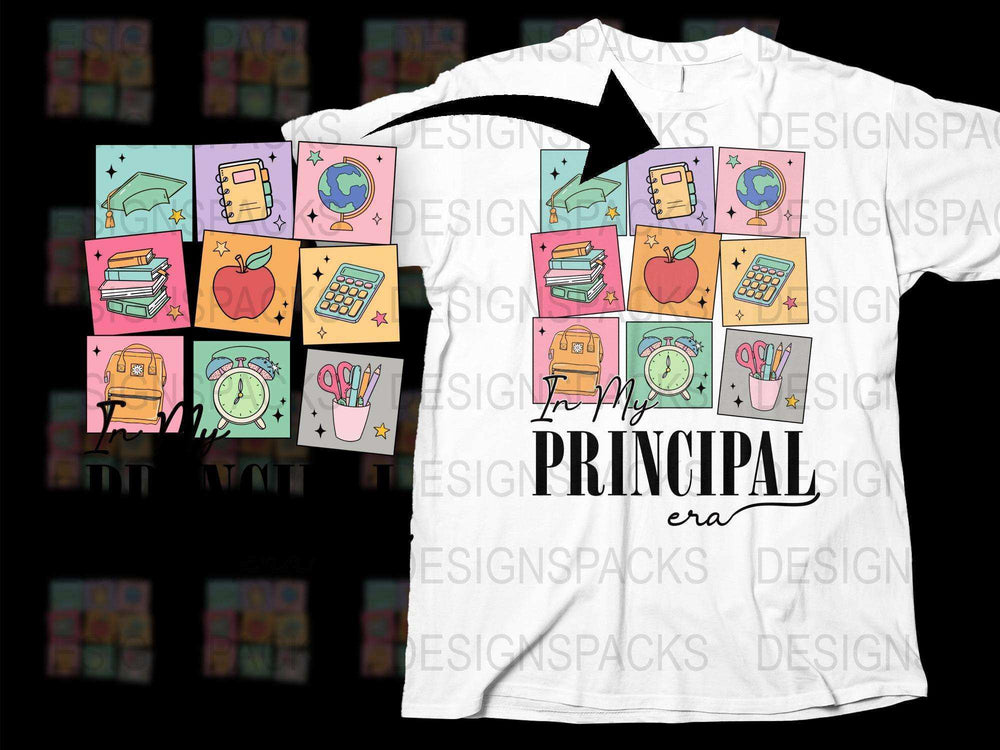 Colorful School Themed T-Shirt, My Principal Era, Cute Teacher Graphic Tee, Unisex Fashion Clothing