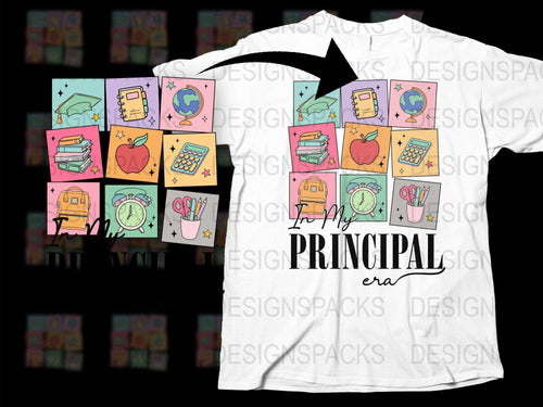 Colorful School Themed T-Shirt, My Principal Era, Cute Teacher Graphic Tee, Unisex Fashion Clothing