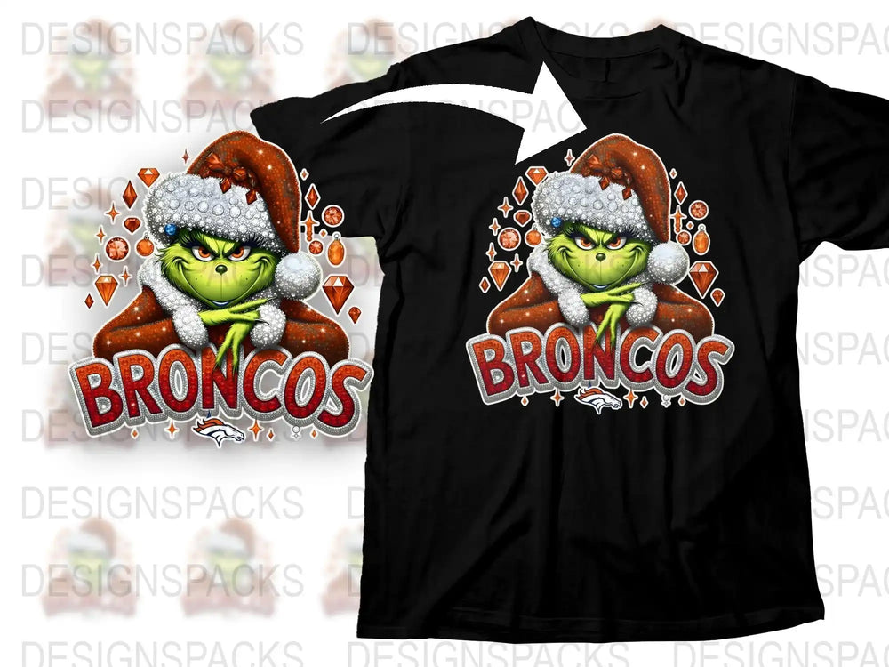 Christmas Grinch Broncos T-Shirt, Holiday Sports Fan Apparel, Festive Winter Graphic Tee