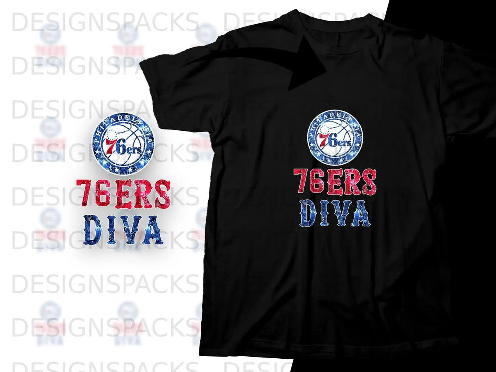 Philadelphia 76ers Diva graphic t-shirt with distressed lettering.