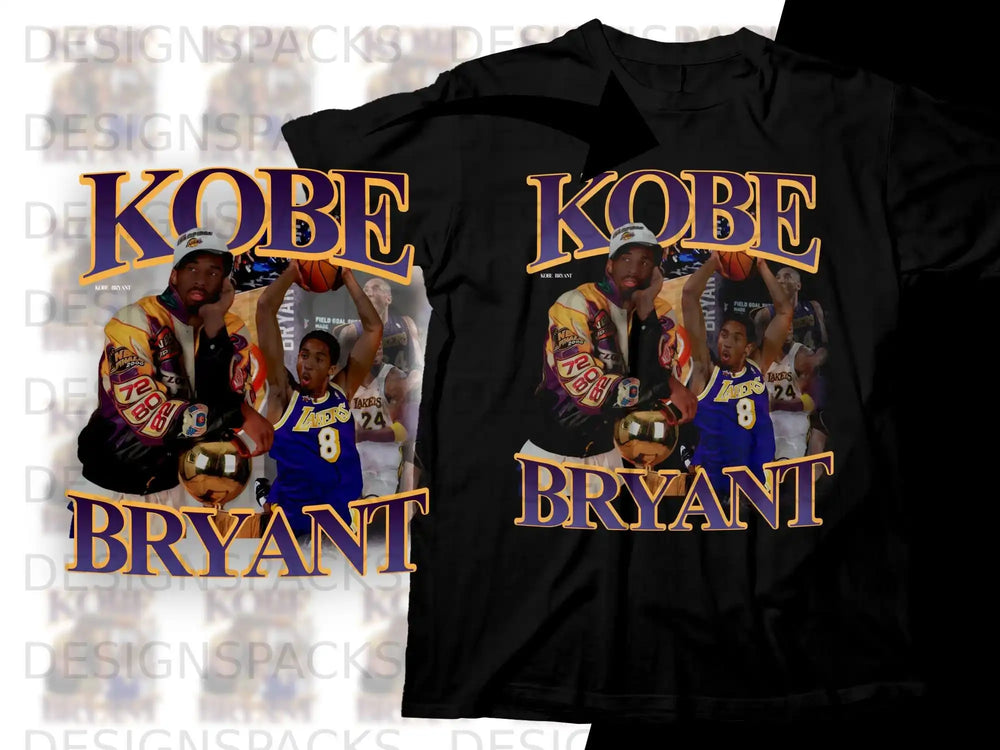 Kobe Bryant t-shirt design with vintage photos and "Kobe Bryant" text.