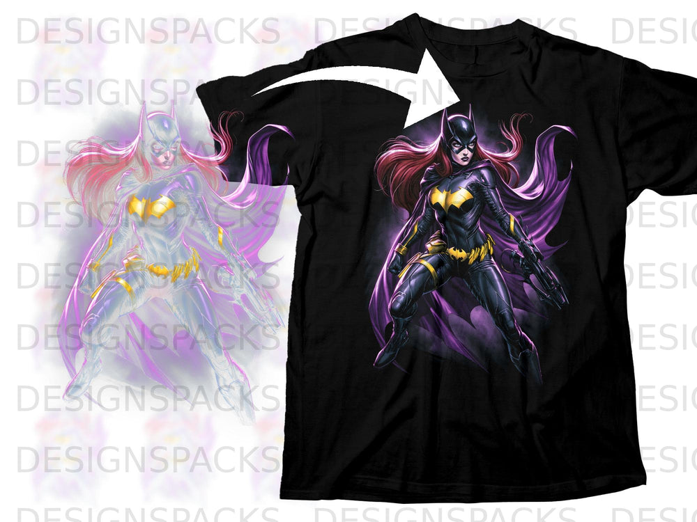 Black t-shirt with a Batgirl graphic and a faded Batgirl overlay.