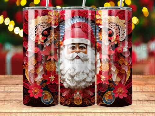 Santa Claus with ornate red and gold floral pattern.