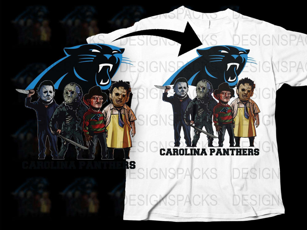 Carolina Panthers Horror Movie Characters Themed T-Shirt, Unique Graphic Tee for Fans
