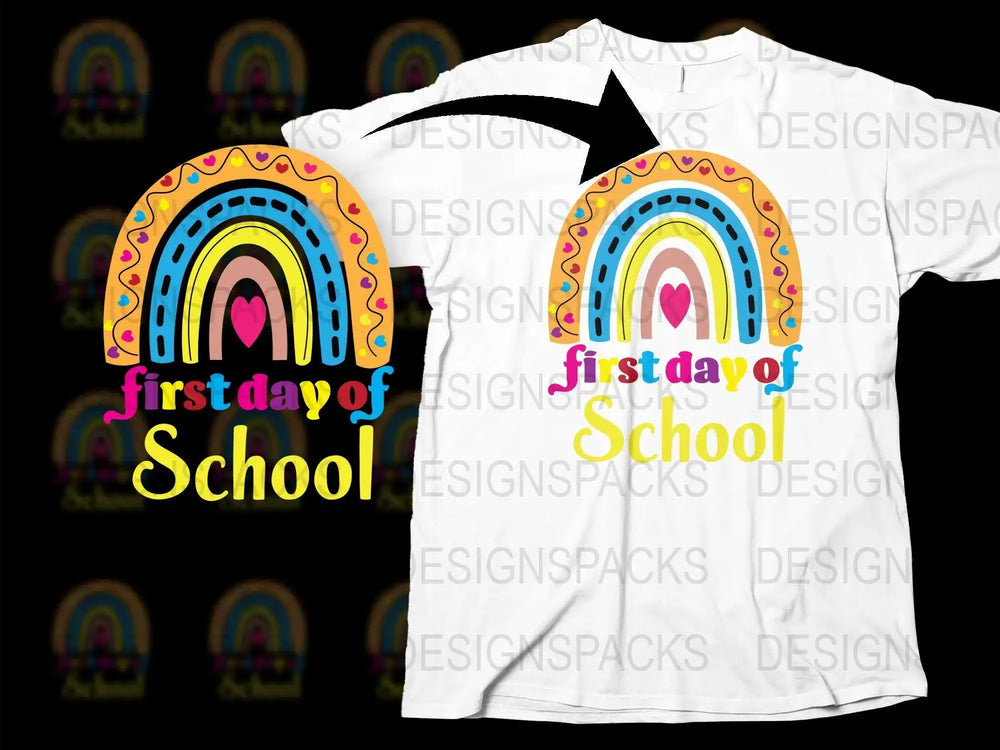 Colorful Rainbow First Day of School T-Shirt, Kids Back to School Tee, Fun School Outfit, Unisex Children's Clothing