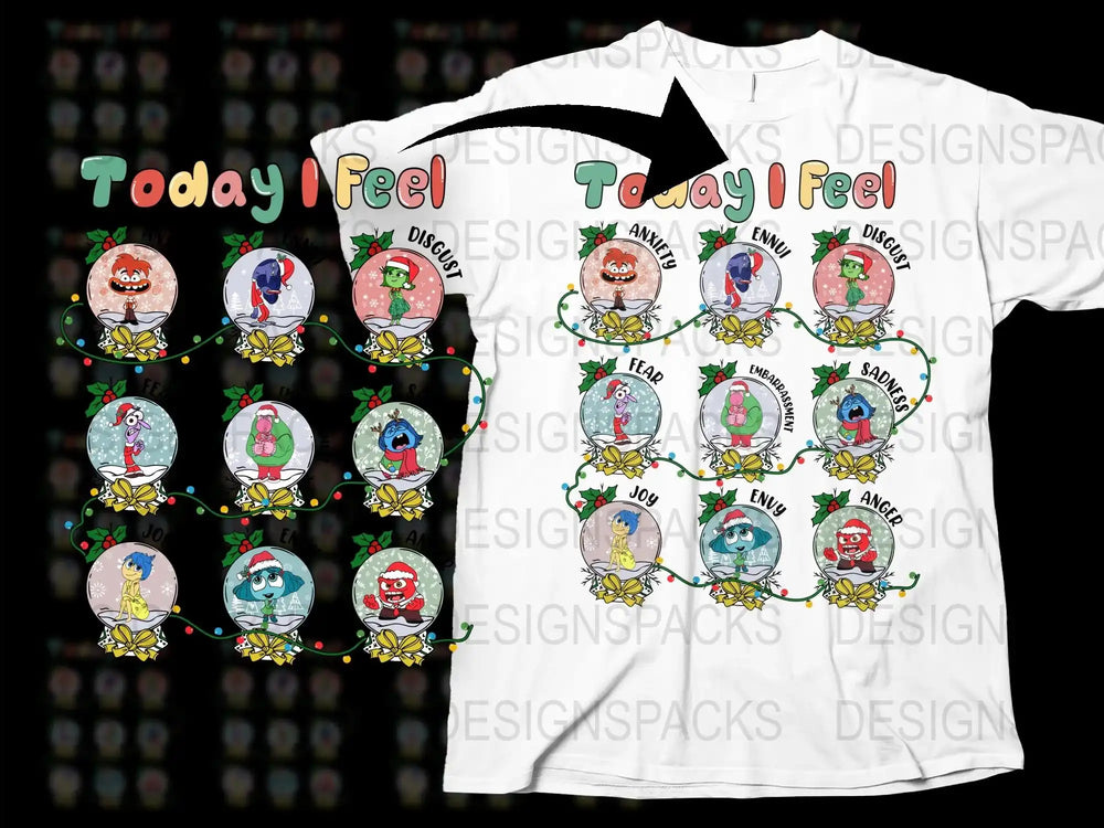 Funny Christmas Emoji T-Shirt, Today I Feel Festive Mood Holiday Tee, Multiple Expressions, Gift Idea