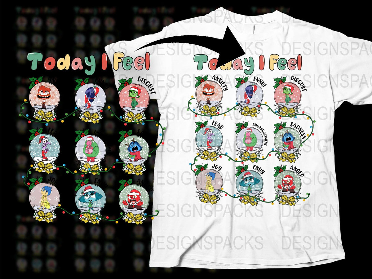 Funny Christmas Emoji T-Shirt, Today I Feel Festive Mood Holiday Tee, Multiple Expressions, Gift Idea