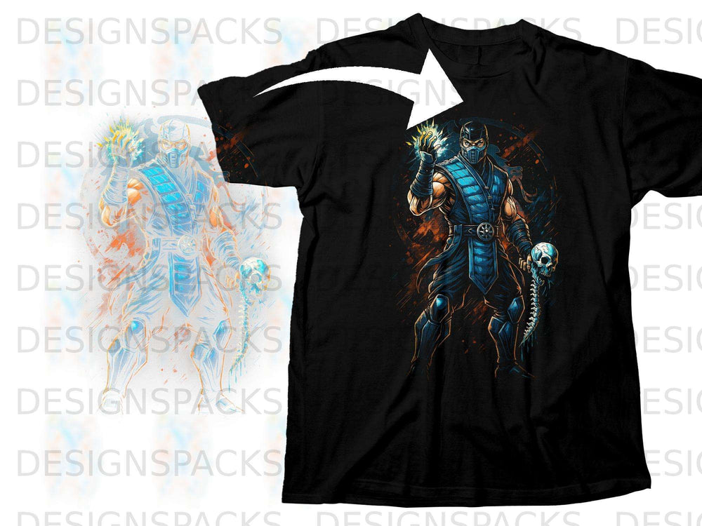 Black t-shirt with Sub-Zero character graphic from Mortal Kombat.