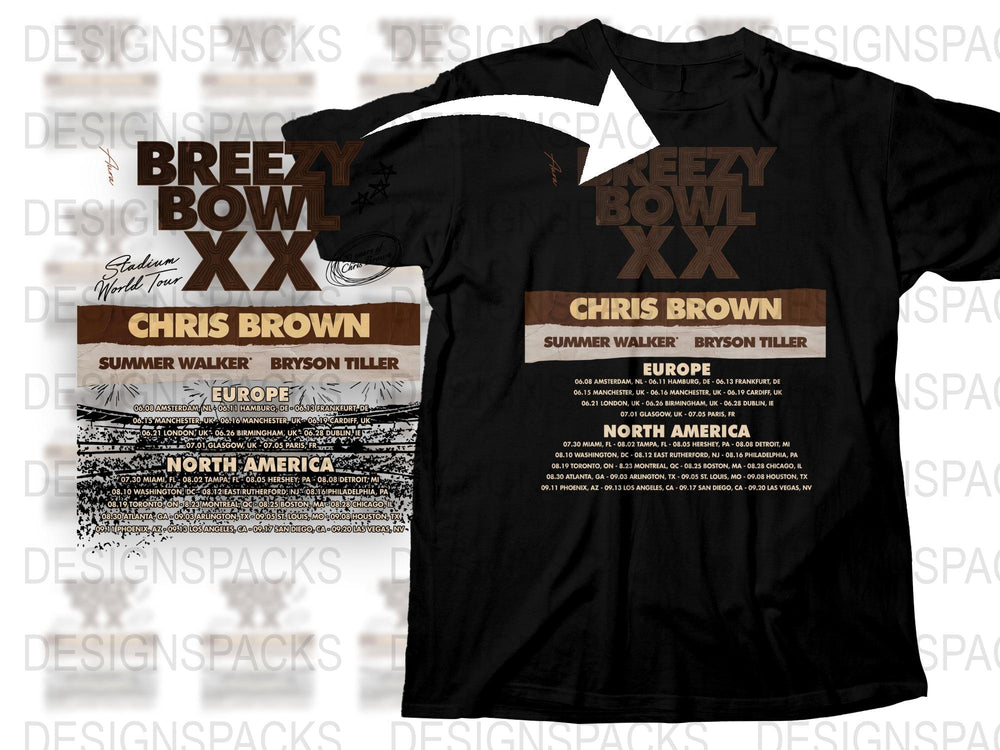 Chris Brown Tour T-Shirt, Summer Walker, Bryson Tiller, Concert Dates, Europe North America Design