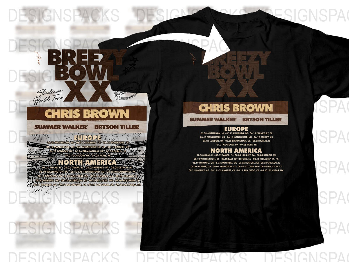 Chris Brown Tour T-Shirt, Summer Walker, Bryson Tiller, Concert Dates, Europe North America Design