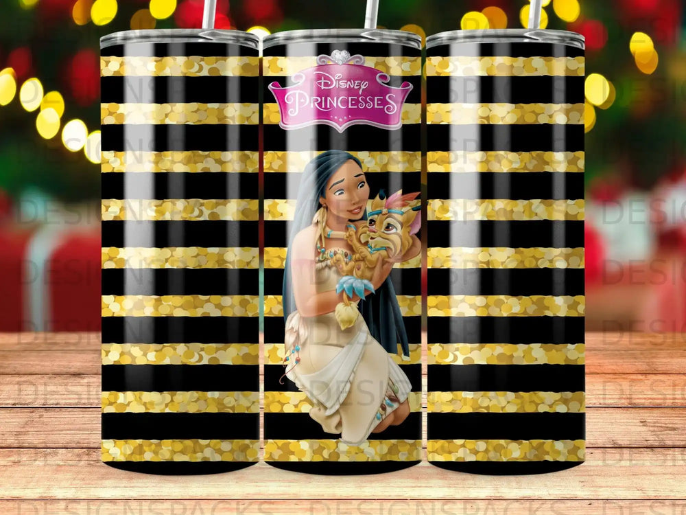 Disney Princesses Pocahontas Gold Glitter Stripe Tumbler product type