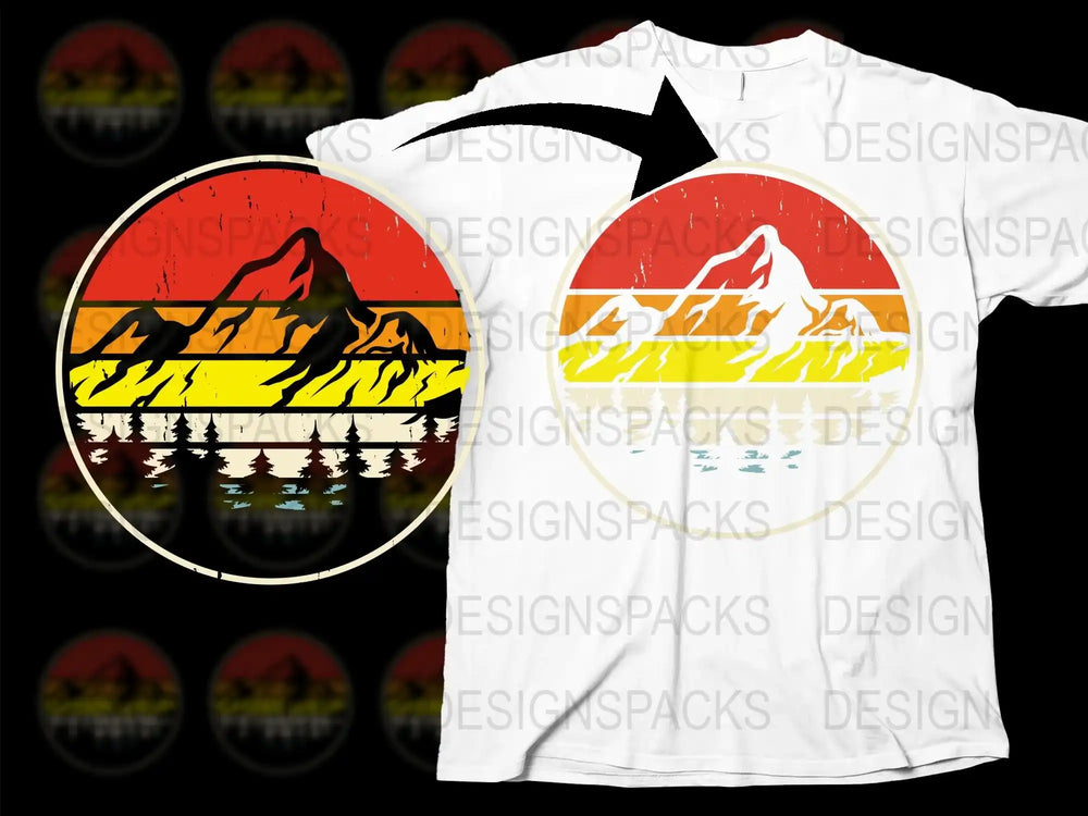 Retro Sunset Mountain Graphic T-Shirt, Vintage Inspired Nature Tee, Unisex Casual Wear Shirt