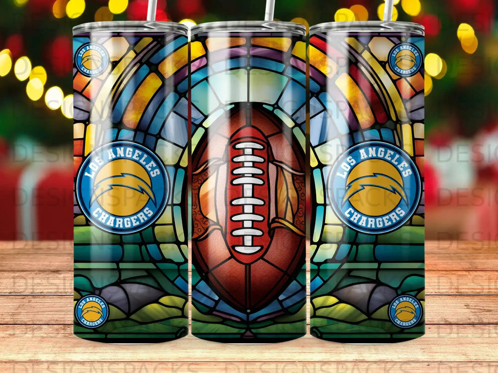 Los Angeles Chargers football on stained glass background.